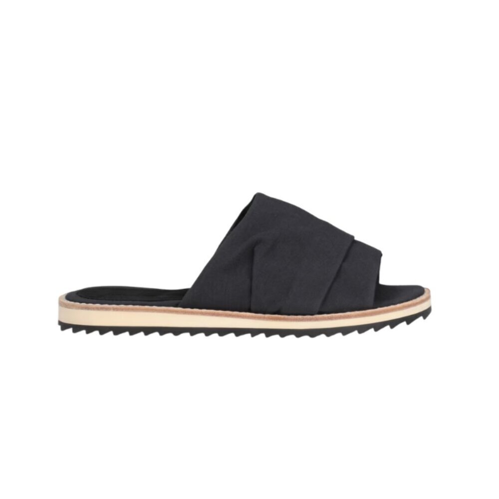 NEW James Perse Slides Sandals Mules Womens 6 Black Fabric Flats Open Toe Shoes